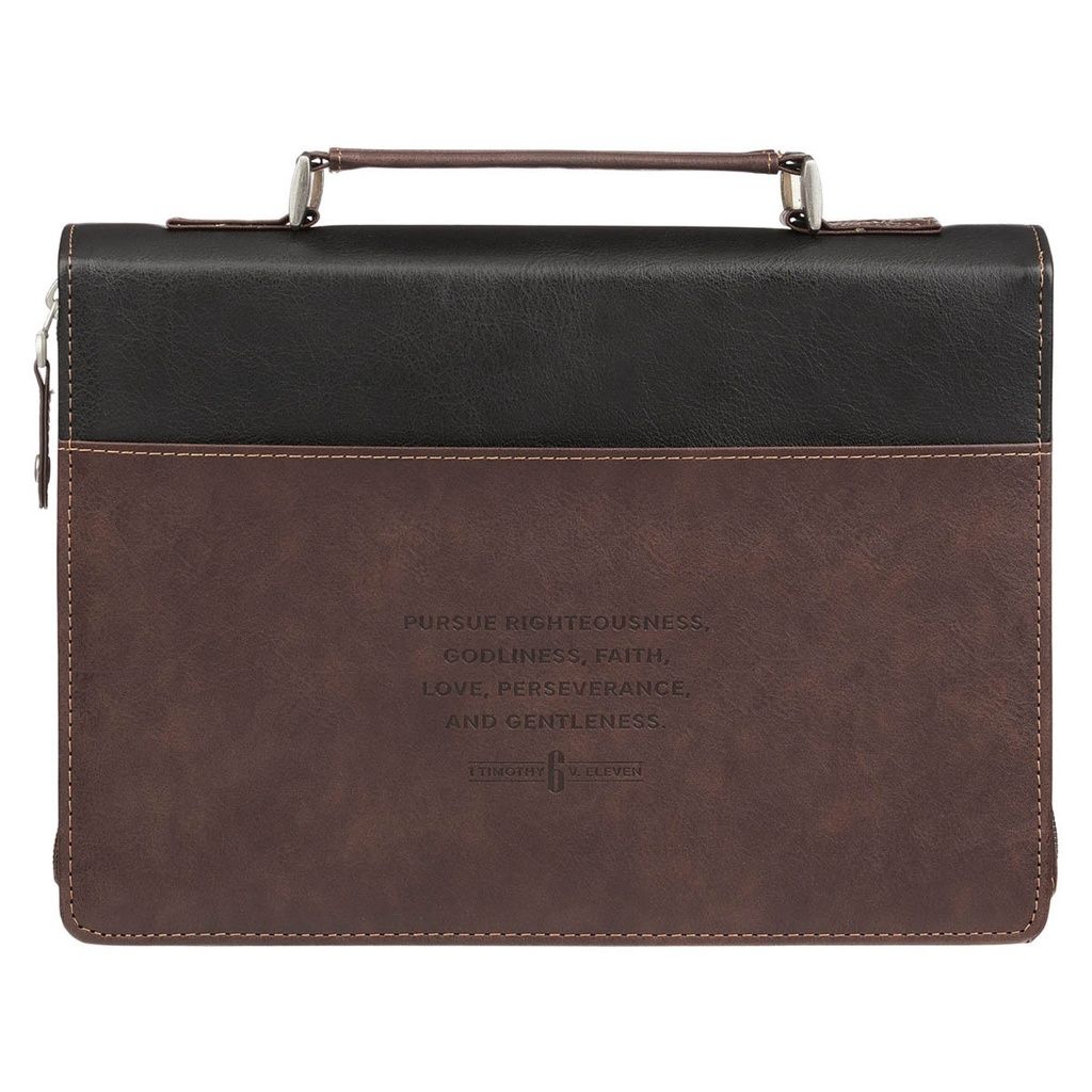 Bible Case Medium Pursue Righteousness Black/Walnut Brown
