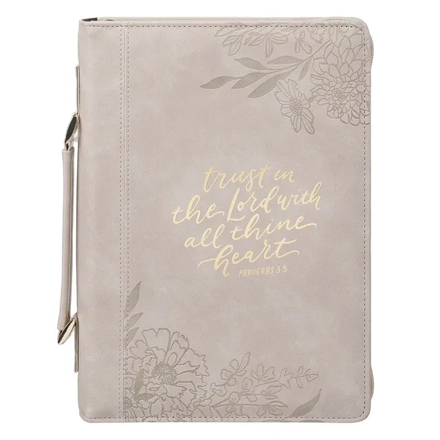 Bible Cover, Medium, Trust in the Lord Taupe Faux Leather Fashion - Proverbs 3:5