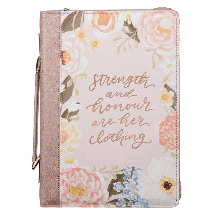 Bible Cover, Large, Fashion Strength Peach Floral And Honour Prov. 31:25