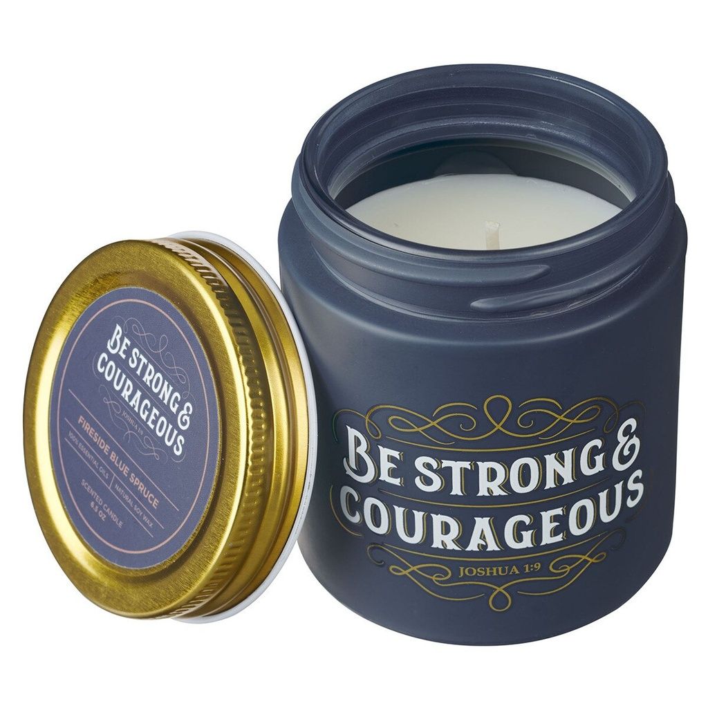 Candle Be Strong &amp; Courageous Fireside Blue Spruce