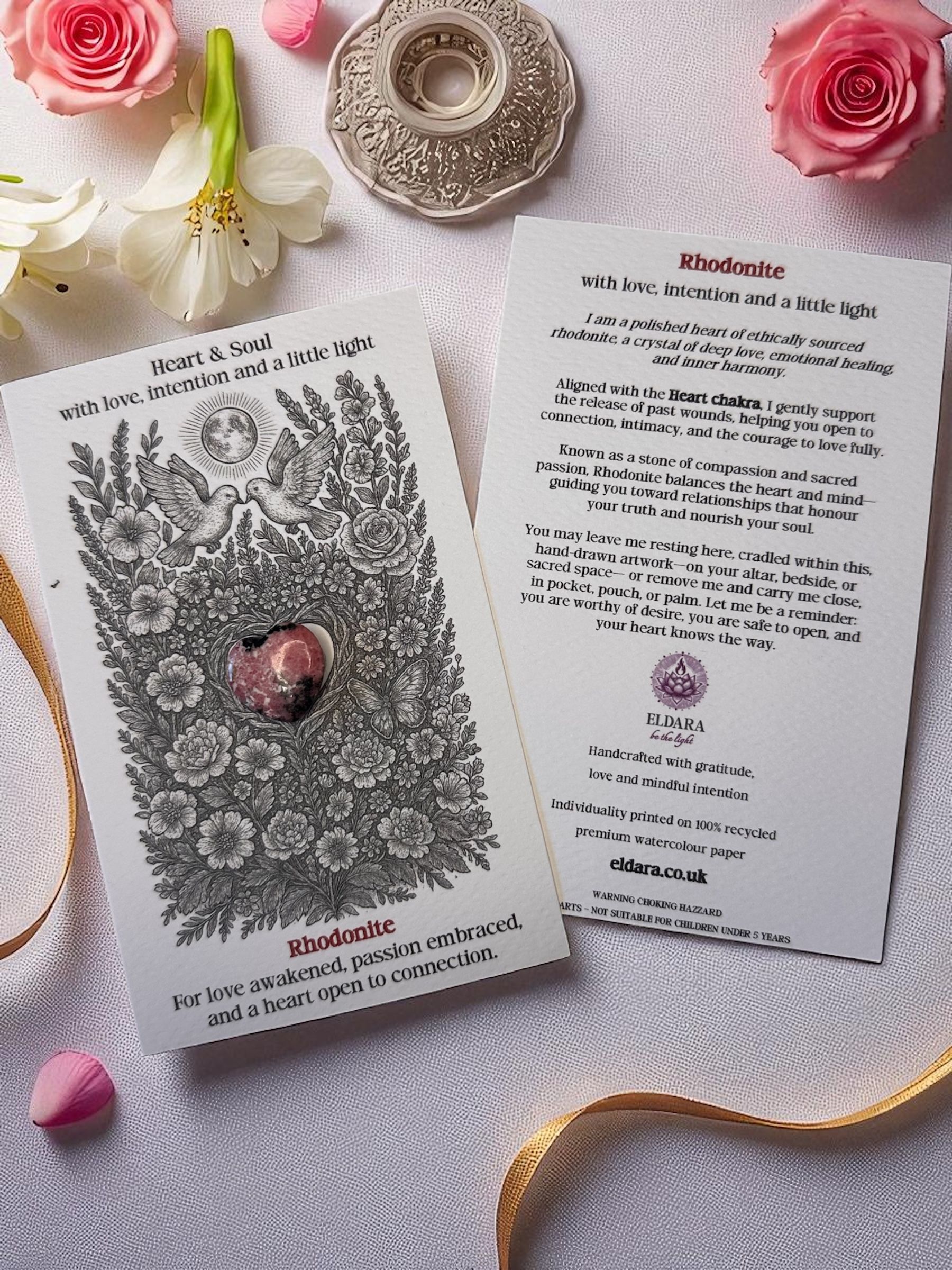 Heart and Soul - Rhodonite Crystal Card