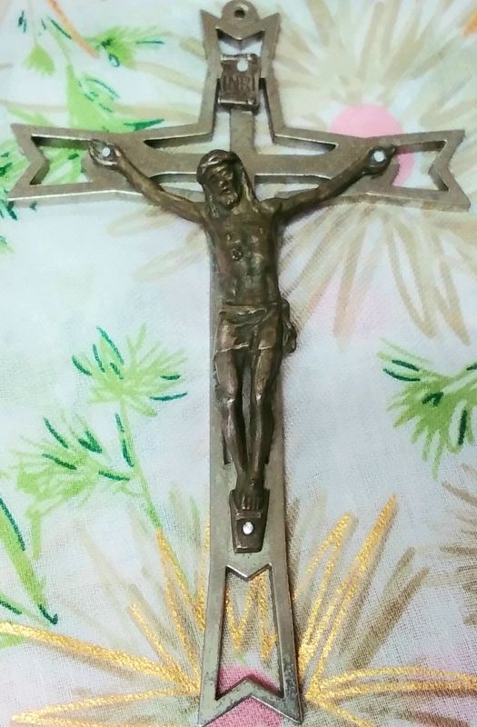 Vintage Italian cast metal wall crucifix