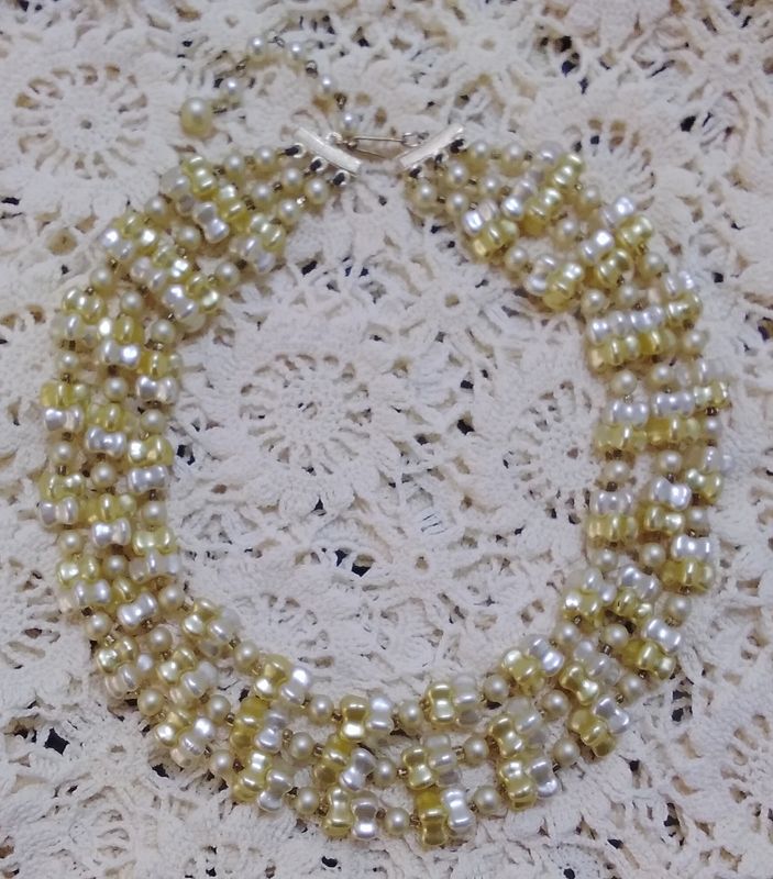 Hong Kong vintage 3-strand ivory &amp; lemon faux pearl choker