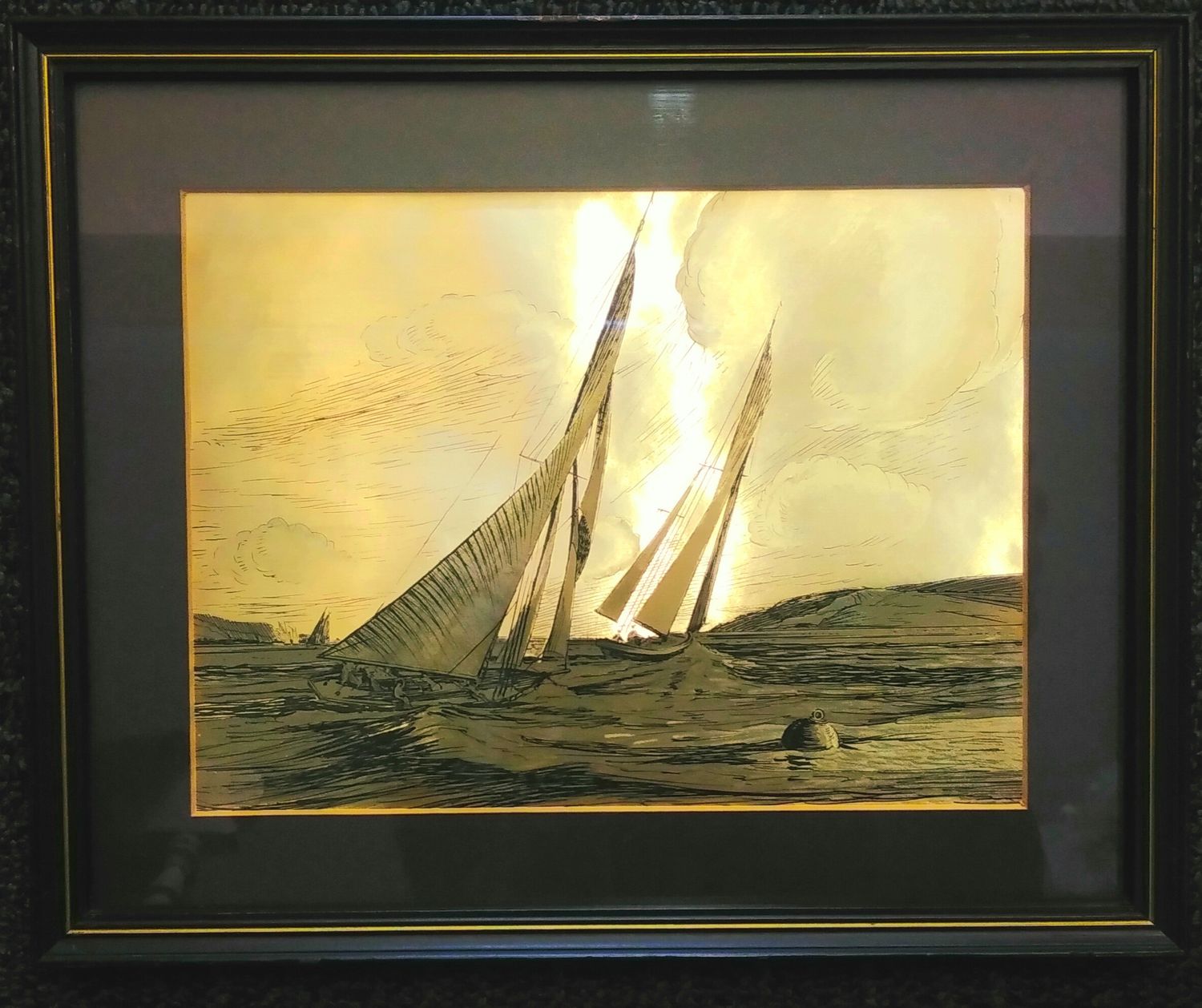 Vintage foil art sailing boat print