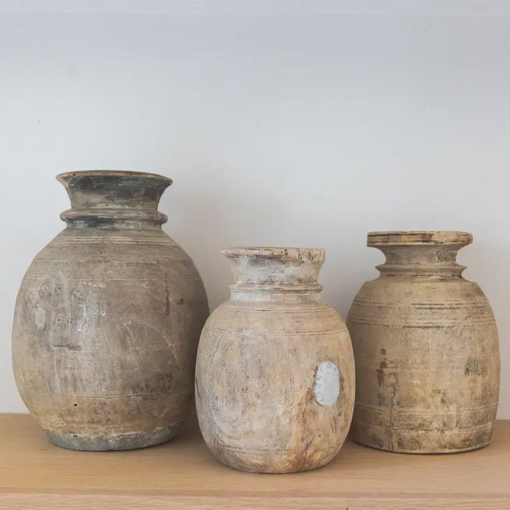 Antique Neutral Wooden Vase