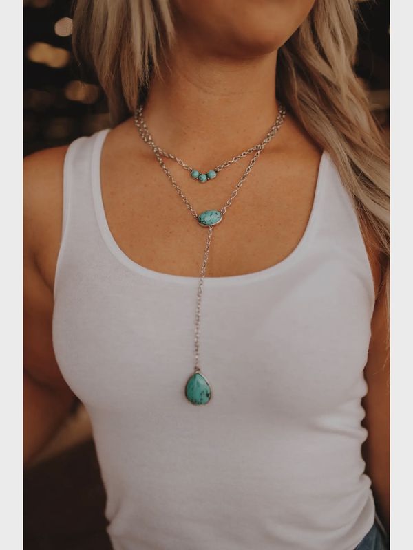 Layered Turquoise Lariat Necklace