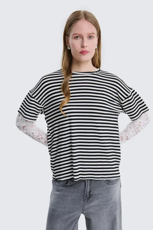 T-SHIRT INSERTI PIZZO A RIGHE TWO WAY
