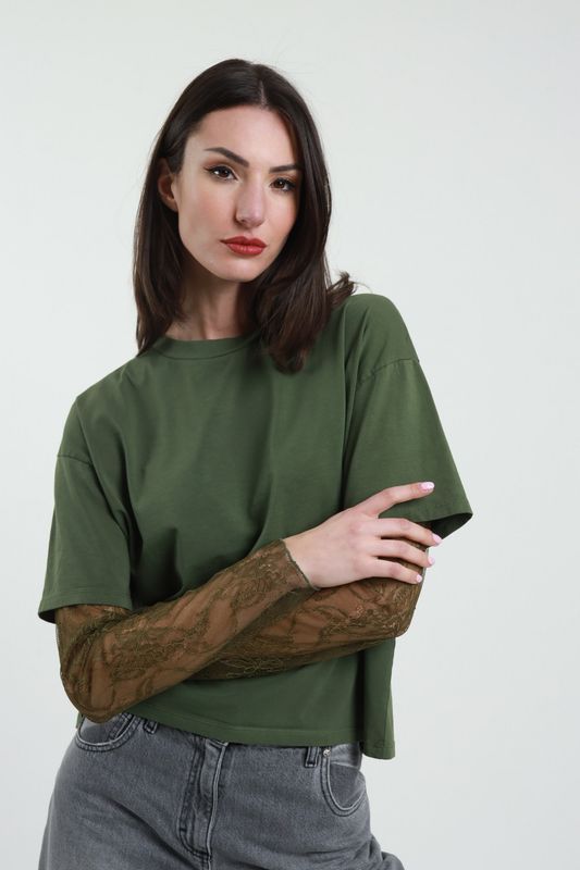 T-SHIRT MANICHE PIZZO