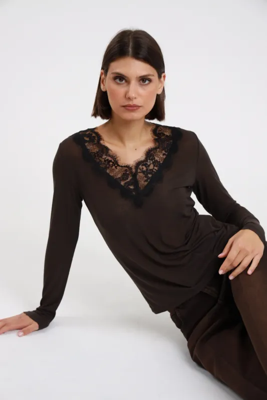 Maglia Scollo V Pizzo Misto Cashmere SUSY MIX