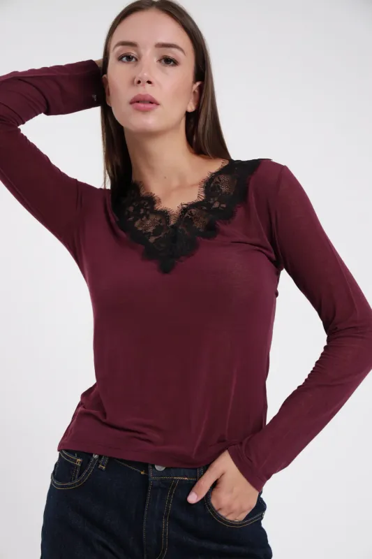Maglia Scollo V Pizzo Misto Cashmere SUSY MIX