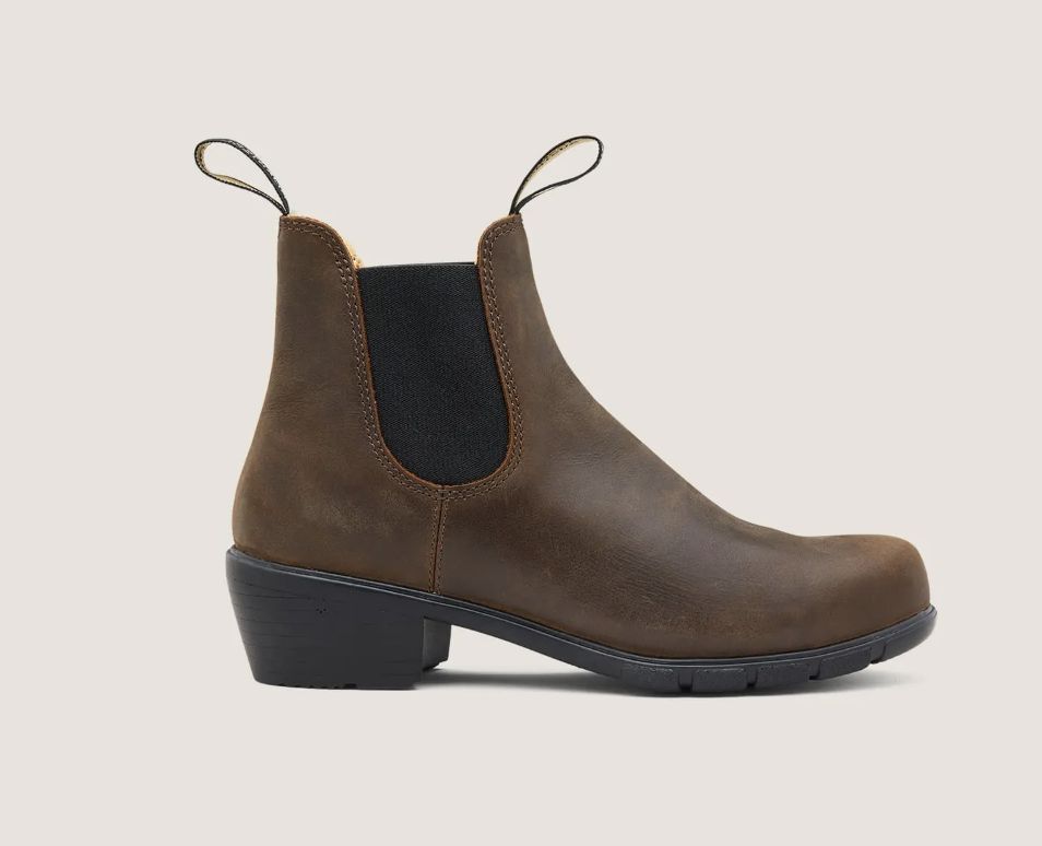 BLUNDSTONE #1673 WOMENS ELASTIC SIDED HEEL BOOT 1673- ANTIQUE BROWN