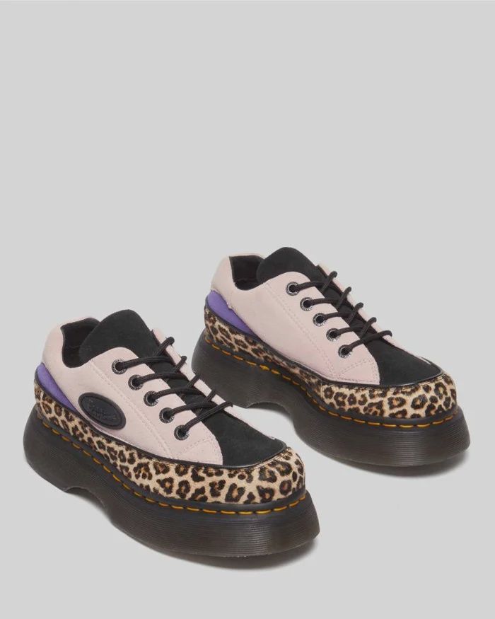 DR MARTENS BUZZ HAIR ON 51 EYE SHOE-LIGHT TAN/POWDER PINK MINI LEOPARD SPOT HAIR ON/EH SUEDE