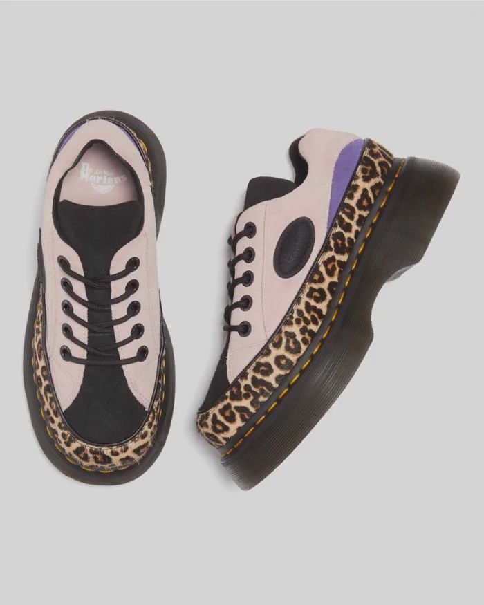 DR MARTENS BUZZ HAIR ON 51 EYE SHOE-LIGHT TAN/POWDER PINK MINI LEOPARD SPOT HAIR ON/EH SUEDE