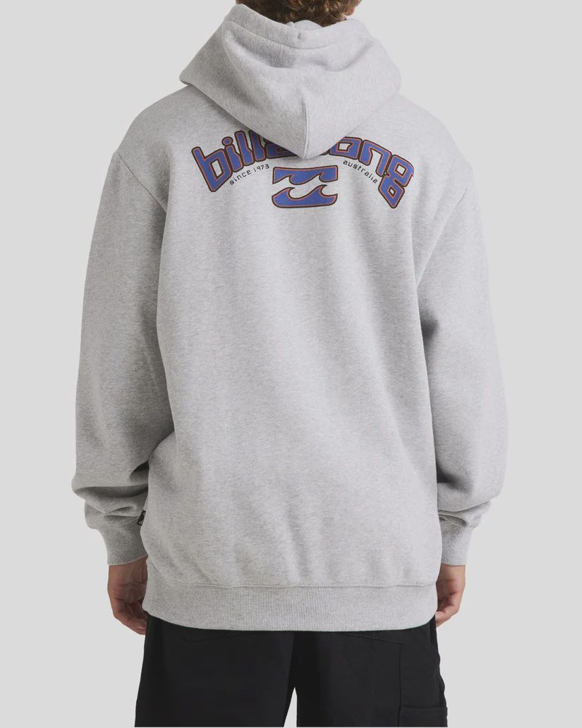 BILLABONG MENS VINTAGE ARCH POP HOOD LIGHT GREY HEATHER