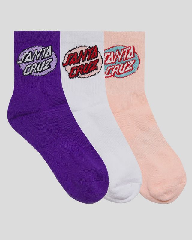 SANTA CRUZ GIRLS OVAL DOT MID SOCK 3 PACK - PNK CORAL-WHITE-IRIS