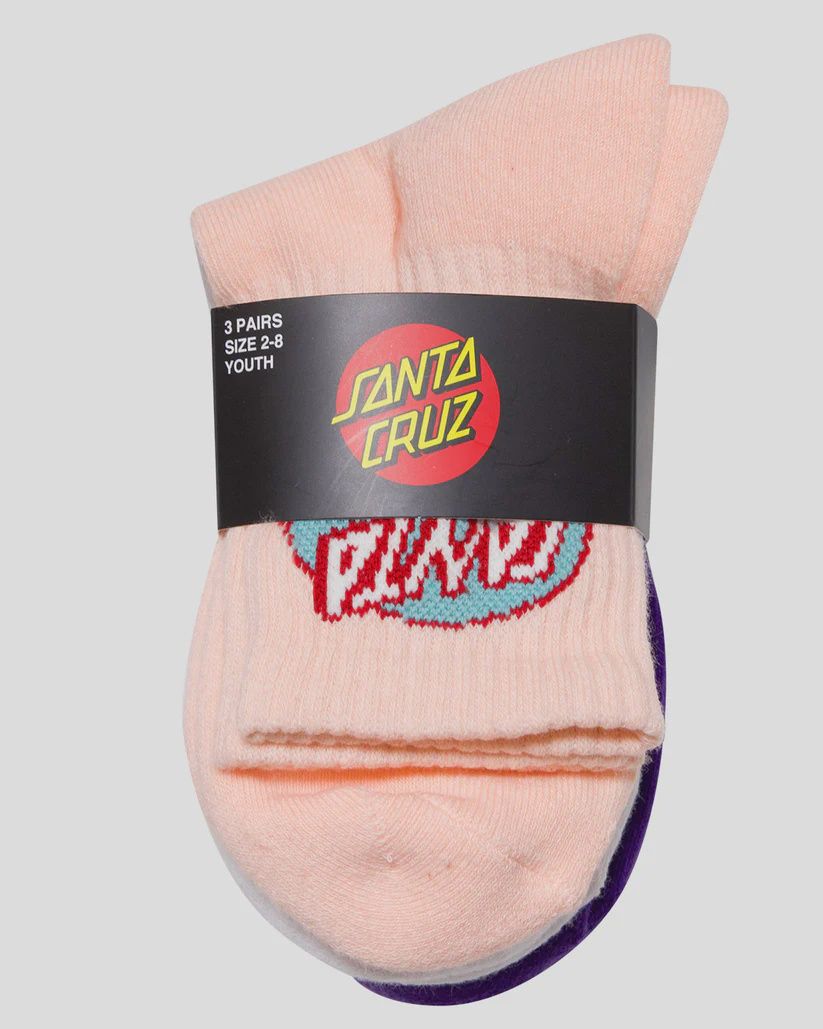 SANTA CRUZ GIRLS OVAL DOT MID SOCK 3 PACK - PNK CORAL-WHITE-IRIS