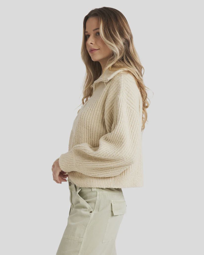 BILLABONG LADIES ZIPPY LOO SWEATER - WHITE SAND