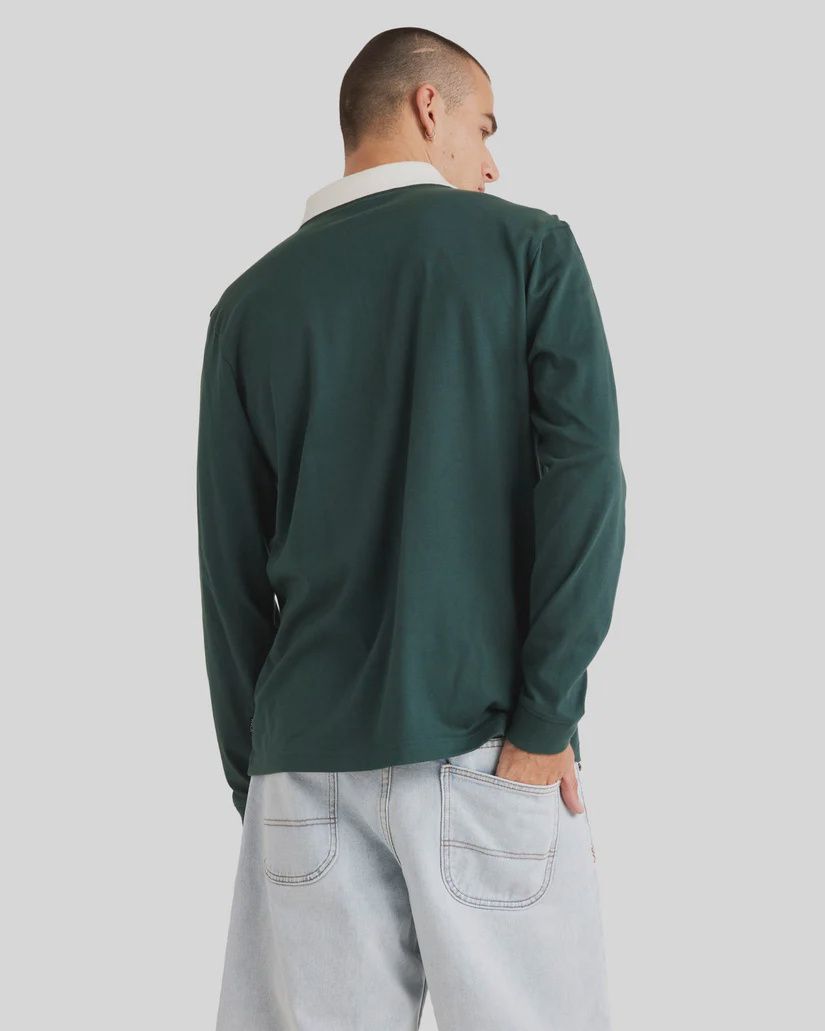 RVCA MENS COLLEGIATE POLO LS TEE - HUNTER GREEN