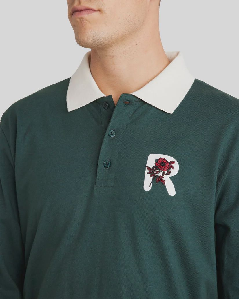 RVCA MENS COLLEGIATE POLO LS TEE - HUNTER GREEN