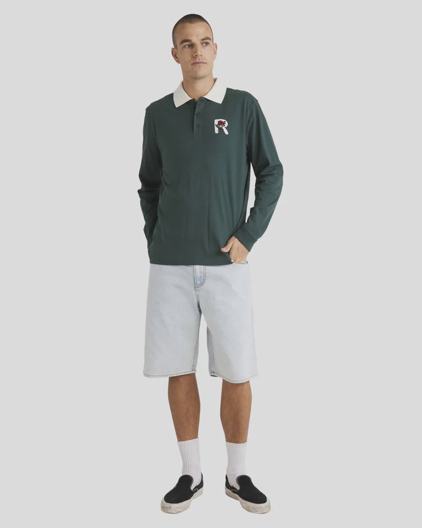 RVCA MENS COLLEGIATE POLO LS TEE - HUNTER GREEN