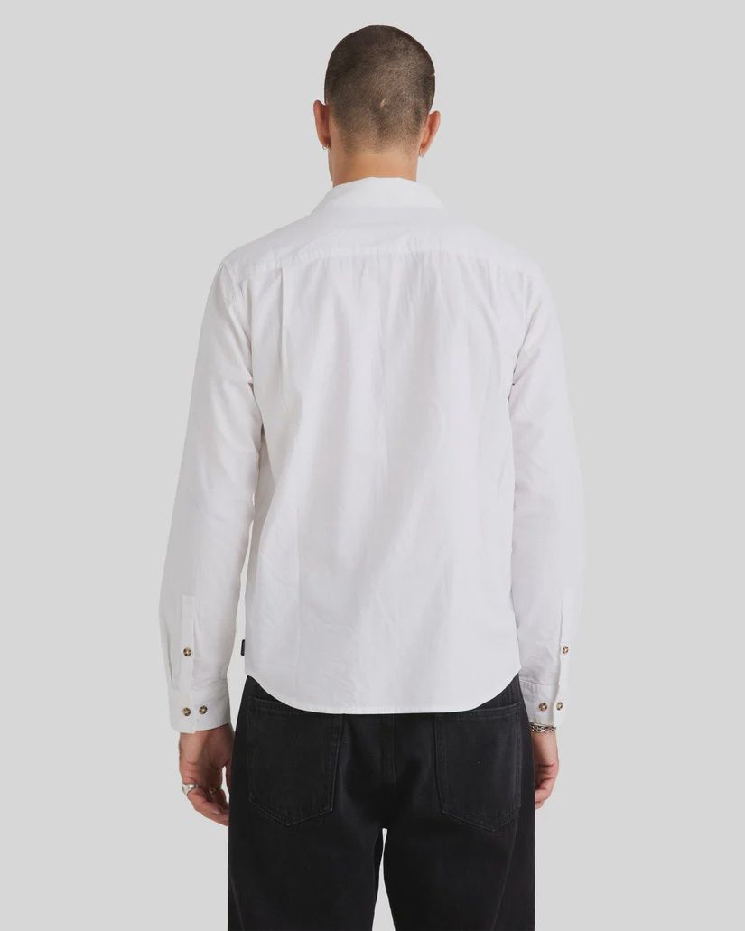 RVCA MENS BASE LINEN LS SHIRT - WHITE