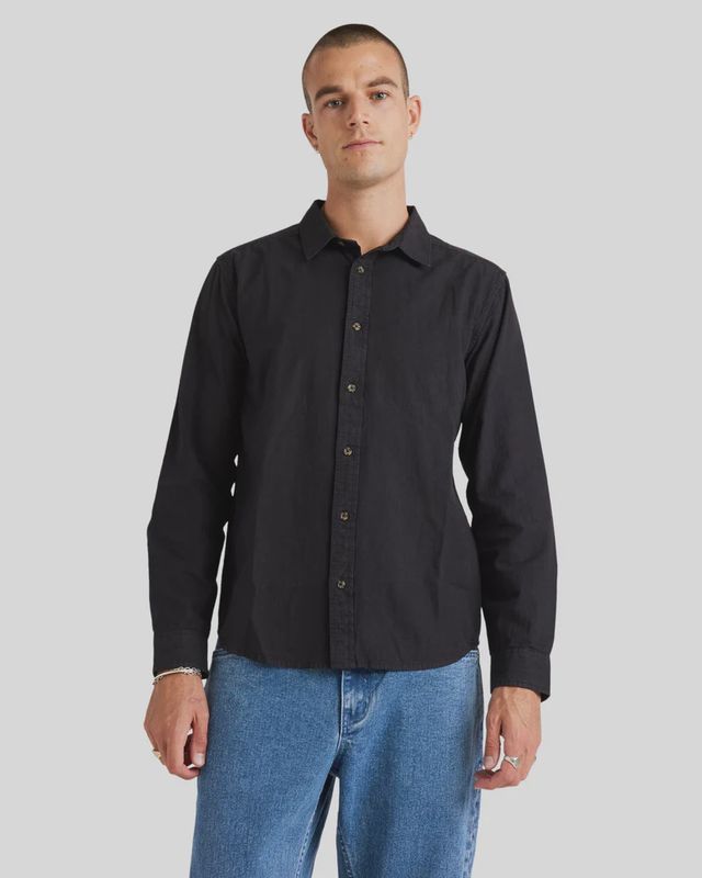 RVCA MENS BASE LINEN LS SHIRT - BLACK