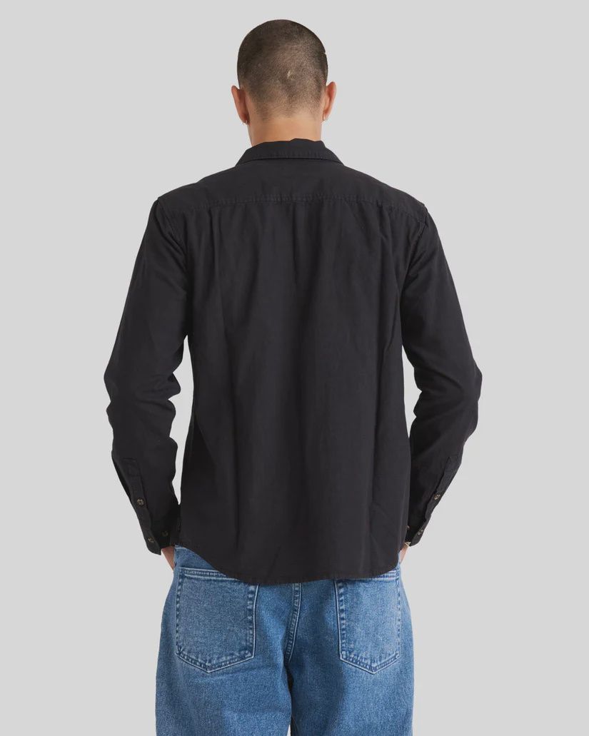 RVCA MENS BASE LINEN LS SHIRT - BLACK
