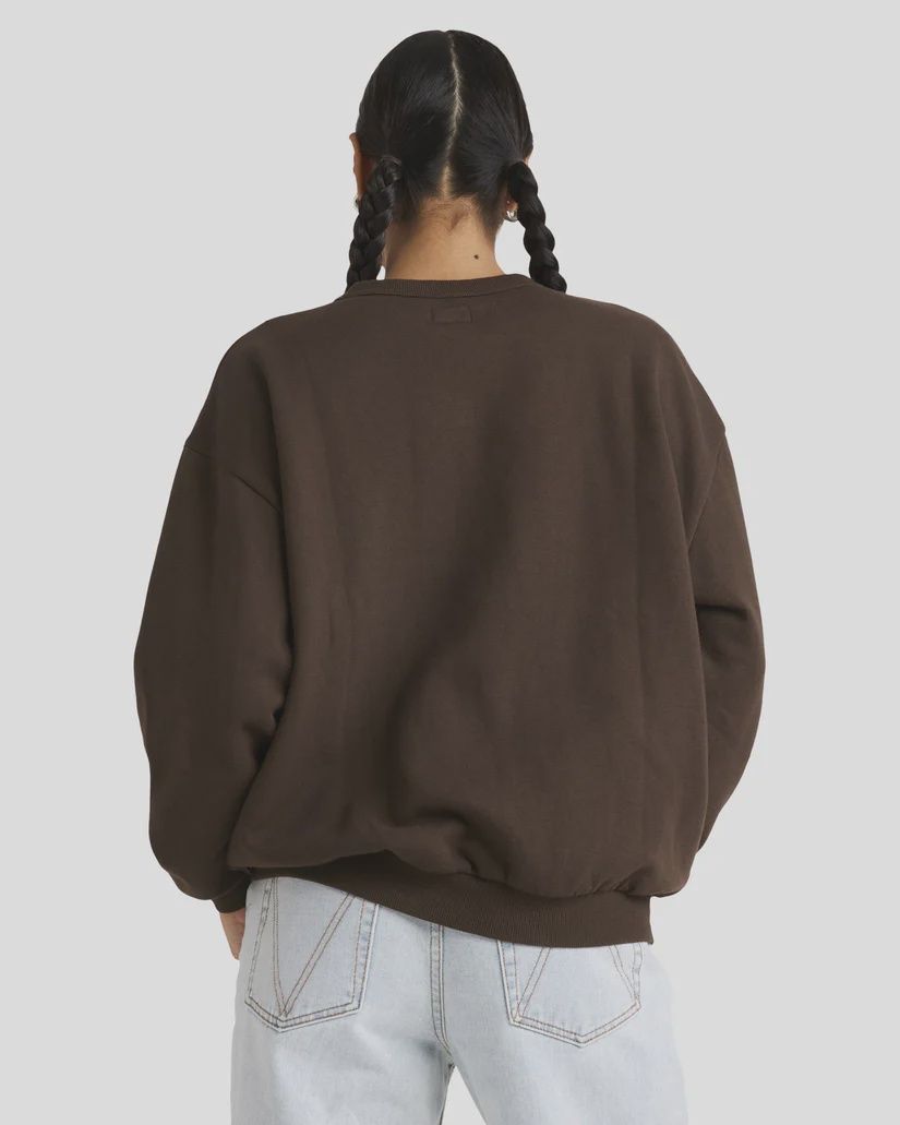 RVCA LADIES BOLD RVCA VINTAGE CREW - CHOCOLATE
