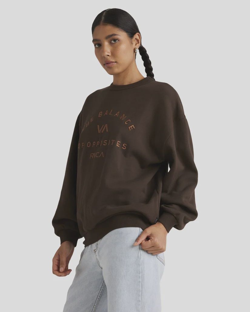 RVCA LADIES BOLD RVCA VINTAGE CREW - CHOCOLATE