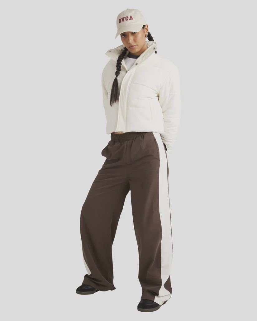 RVCA LADIES TRACKED WIDE LEG PANT - CHOCOLATE