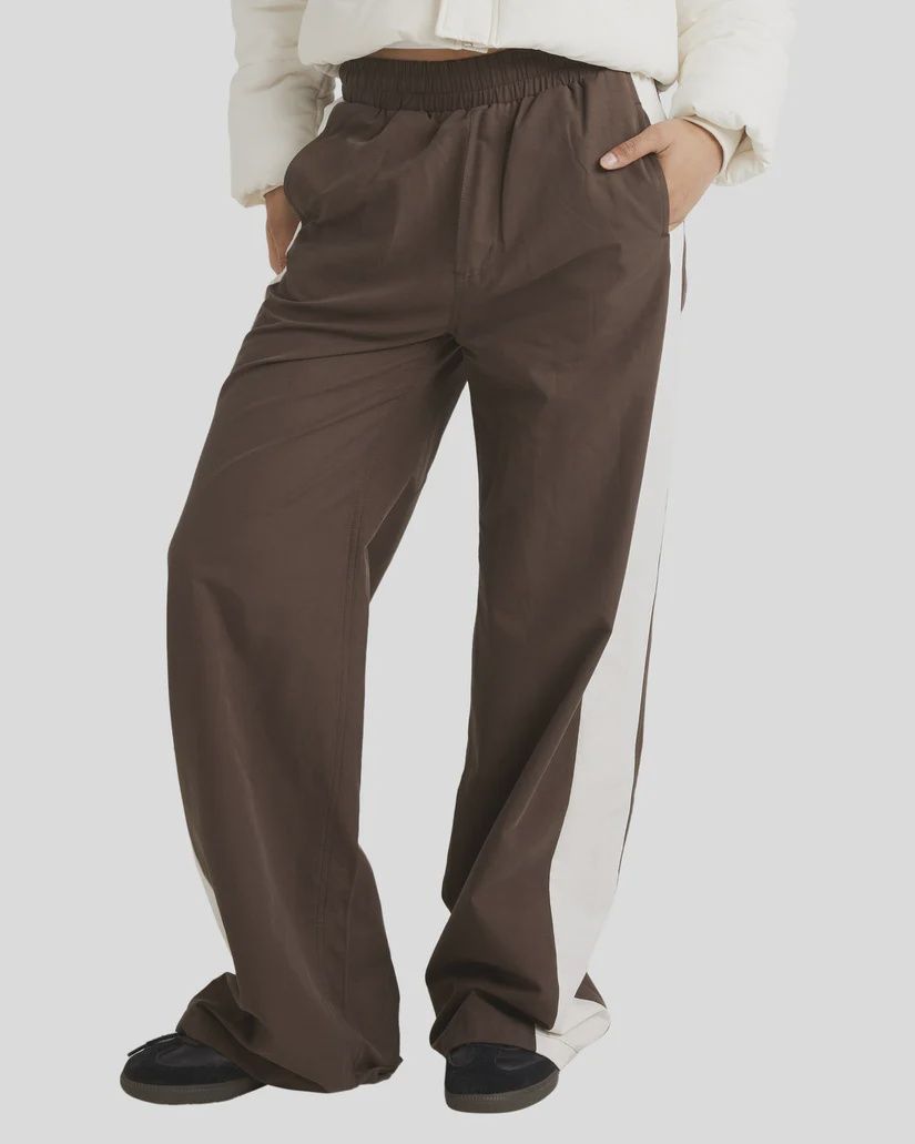 RVCA LADIES TRACKED WIDE LEG PANT - CHOCOLATE