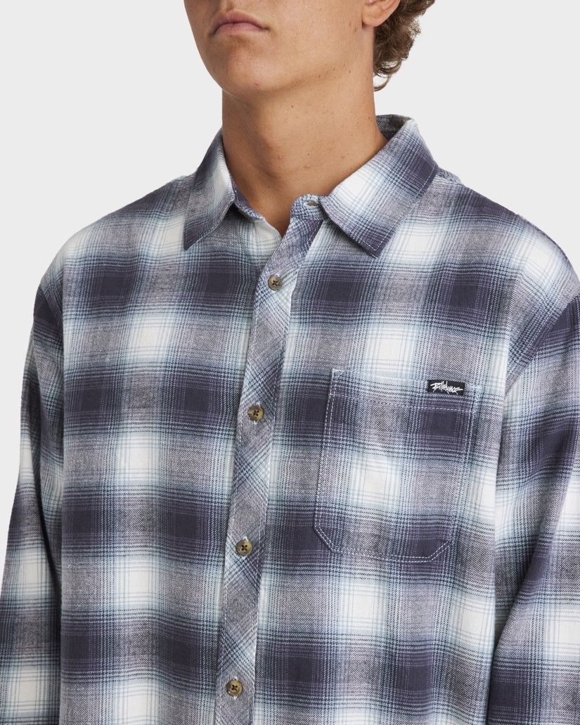 BILLABONG MENS COASTLINE FLANNEL L/S SHIRT - OVERCAST BLUE PLAID