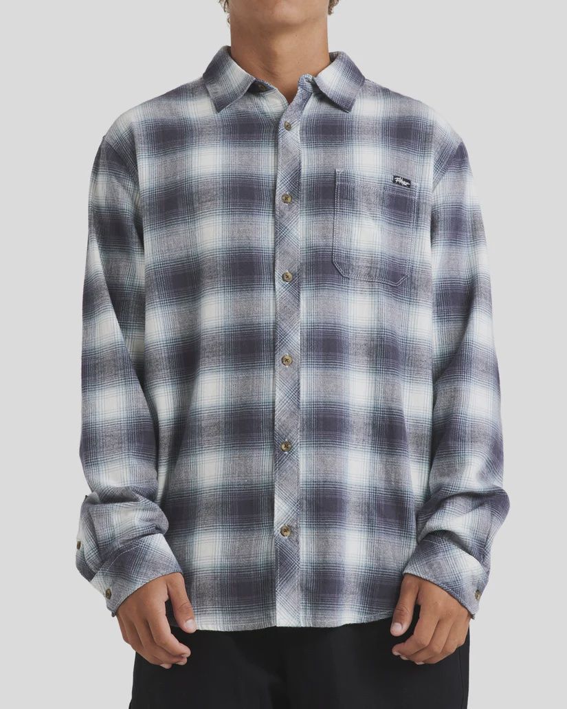 BILLABONG MENS COASTLINE FLANNEL L/S SHIRT - OVERCAST BLUE PLAID