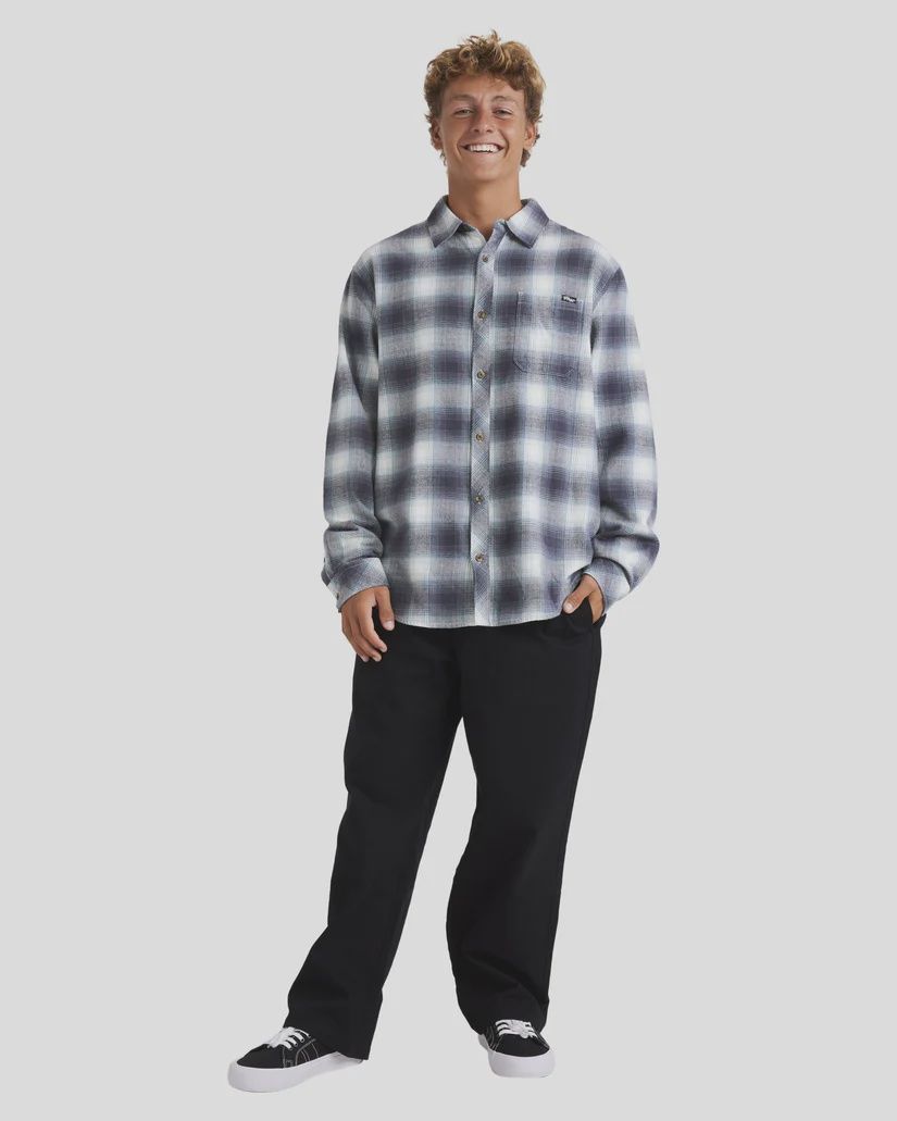 BILLABONG MENS COASTLINE FLANNEL L/S SHIRT - OVERCAST BLUE PLAID