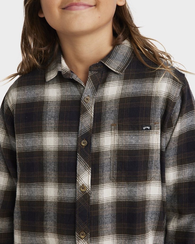 BILLABONG TEEN BOYS COASTLINE FLANNEL LS SHIRT - CHOCOLATE