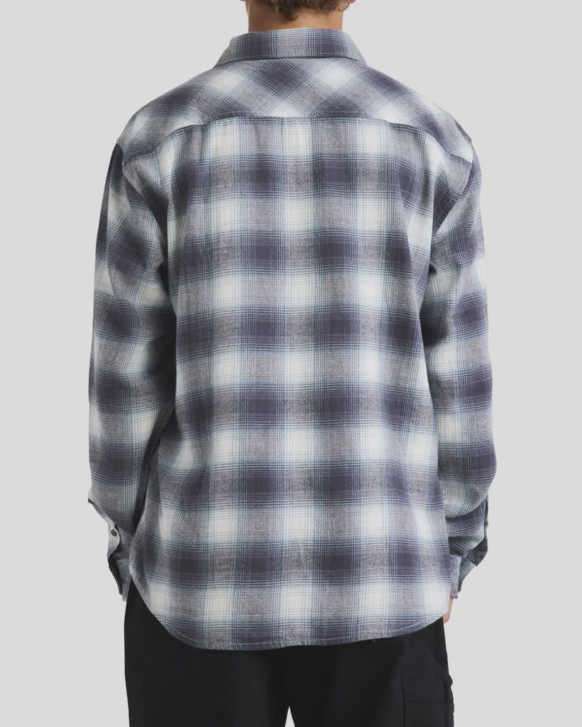 BILLABONG MENS COASTLINE FLANNEL L/S SHIRT - OVERCAST BLUE PLAID