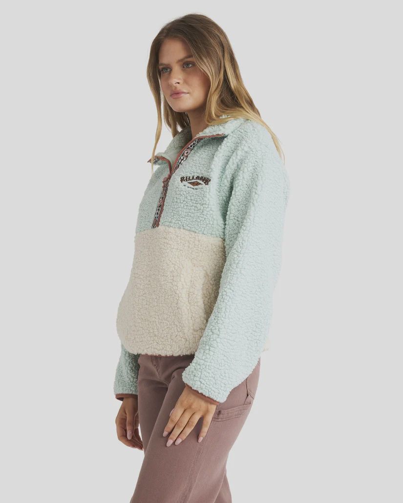 BILLABONG WOMENS HORIZON MOCK NECK COLORBLOCK FLEECE - BLUE HAZE