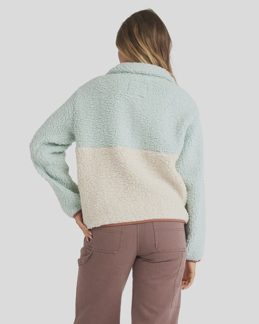 BILLABONG WOMENS HORIZON MOCK NECK COLORBLOCK FLEECE - BLUE HAZE