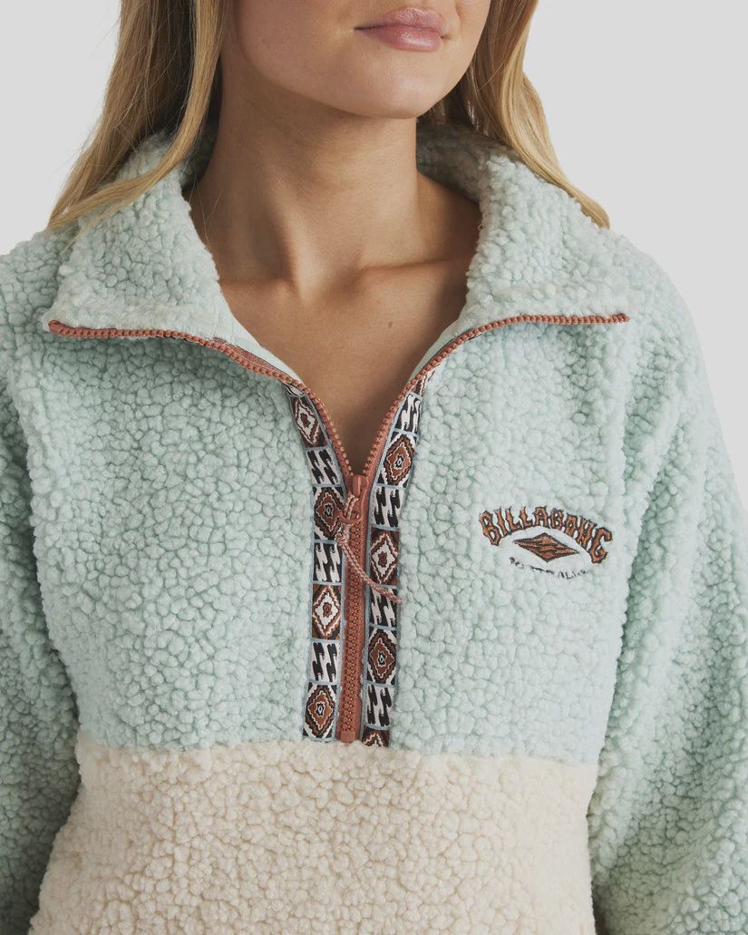 BILLABONG WOMENS HORIZON MOCK NECK COLORBLOCK FLEECE - BLUE HAZE