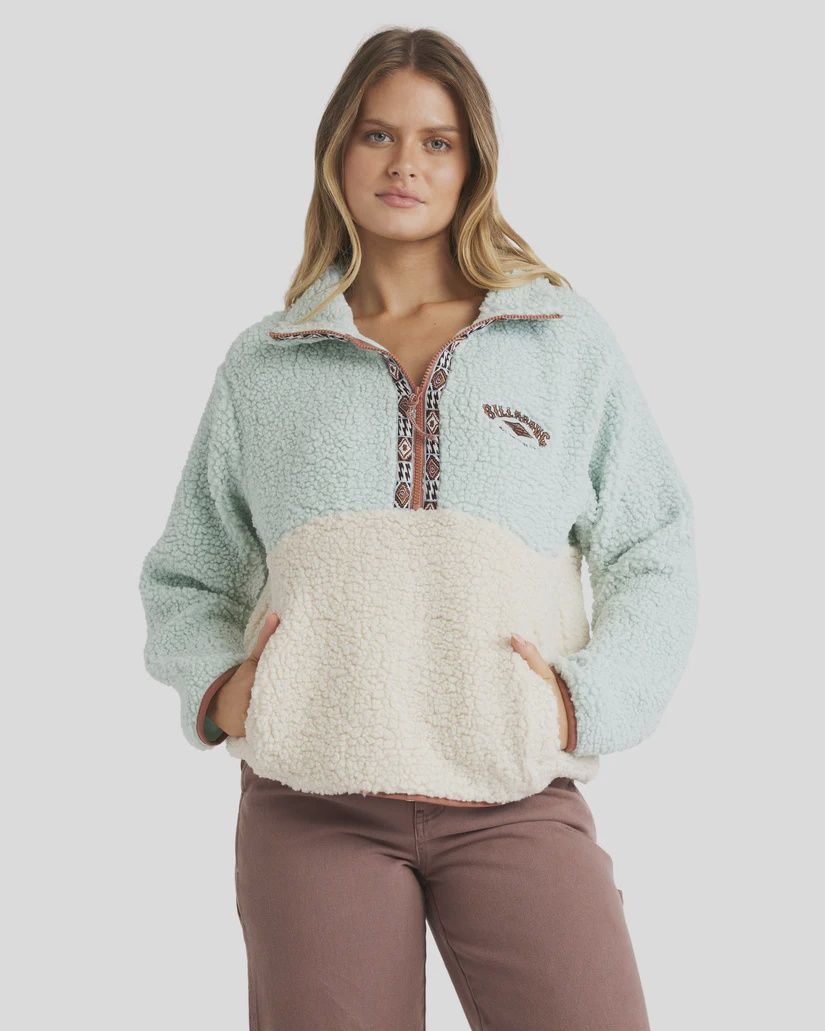 BILLABONG WOMENS HORIZON MOCK NECK COLORBLOCK FLEECE - BLUE HAZE