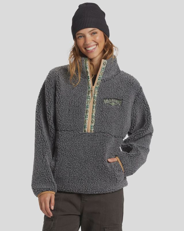 BILLABONG WOMENS HORIZON MOCK NECK FLEECE - CHARCOAL