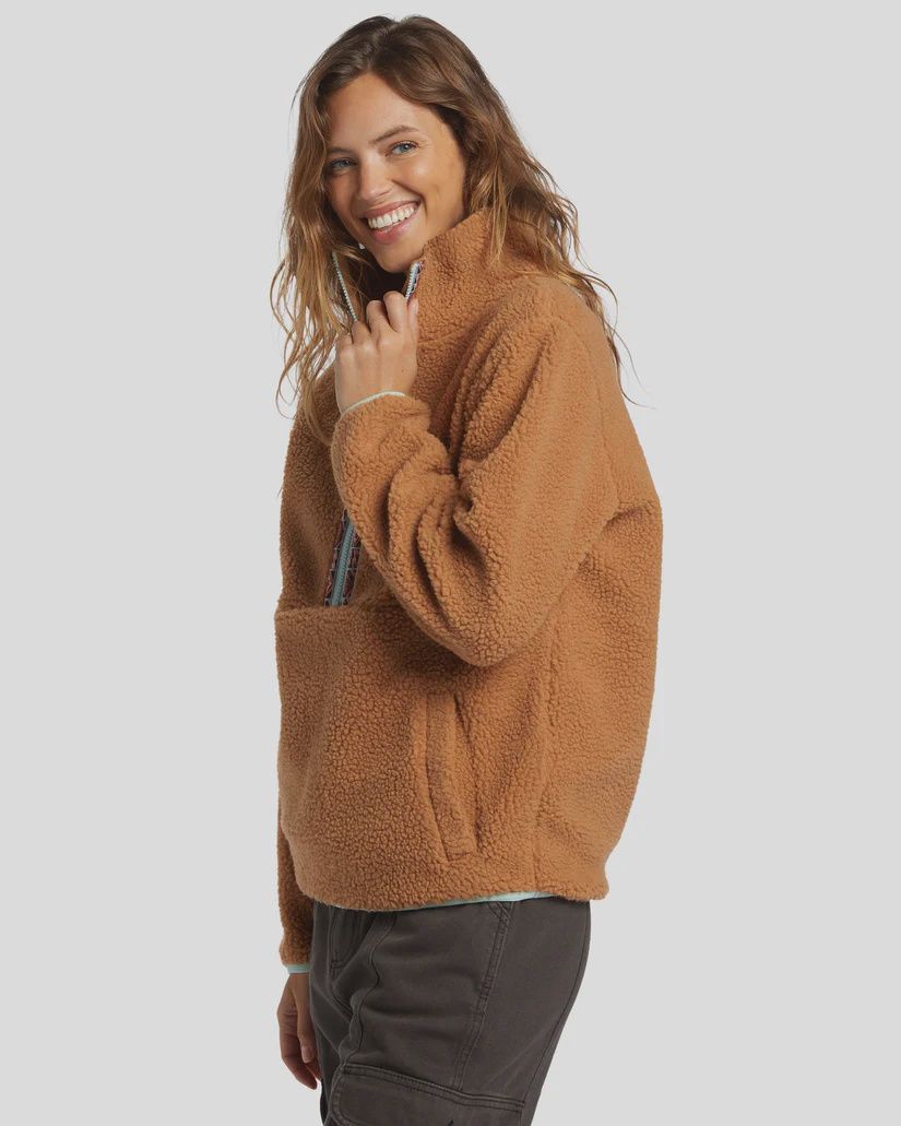 BILLABONG WOMENS HORIZON MOCK NECK FLEECE - SANDALWOOD