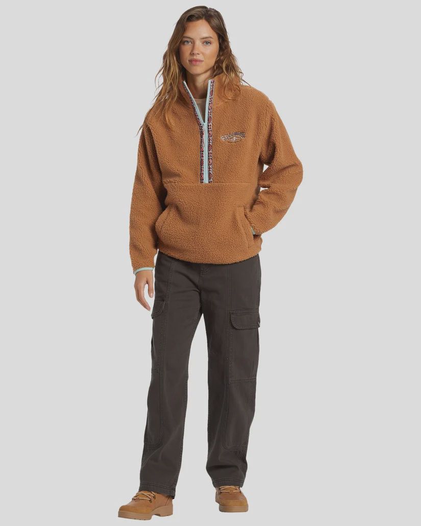 BILLABONG WOMENS HORIZON MOCK NECK FLEECE - SANDALWOOD