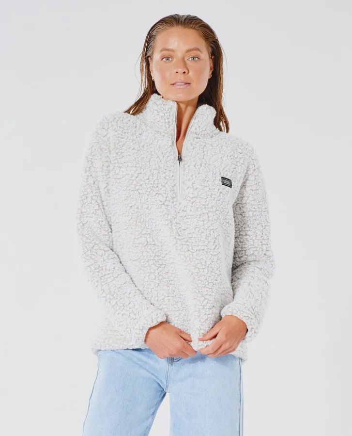 RIP CURL LADIES DARK N STORMY 1/4 ZIP CREW - OFF WHITE