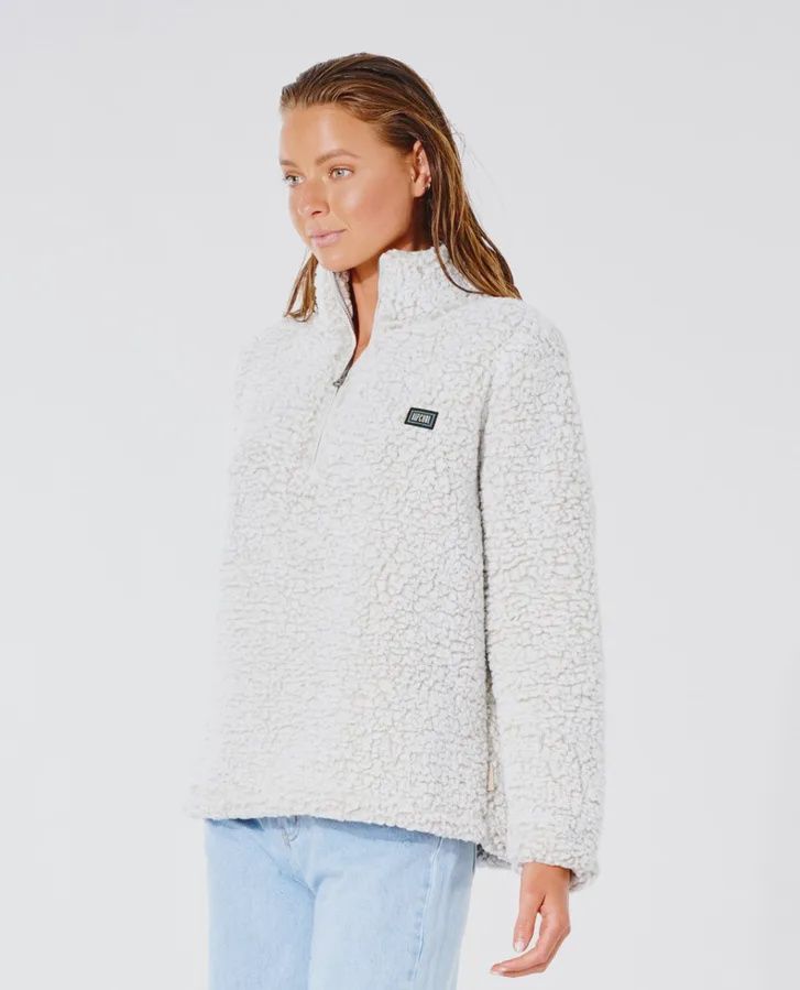RIP CURL LADIES DARK N STORMY 1/4 ZIP CREW - OFF WHITE