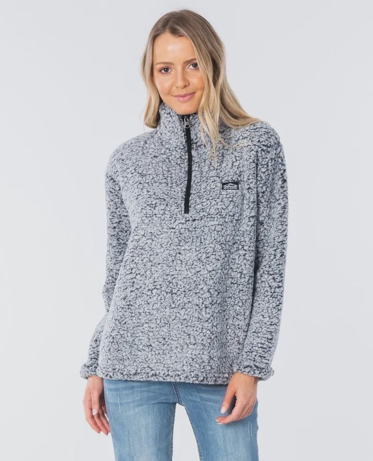 RIP CURL LADIES DARK N STORMY 1/4 ZIP CREW - LIGHT GREY