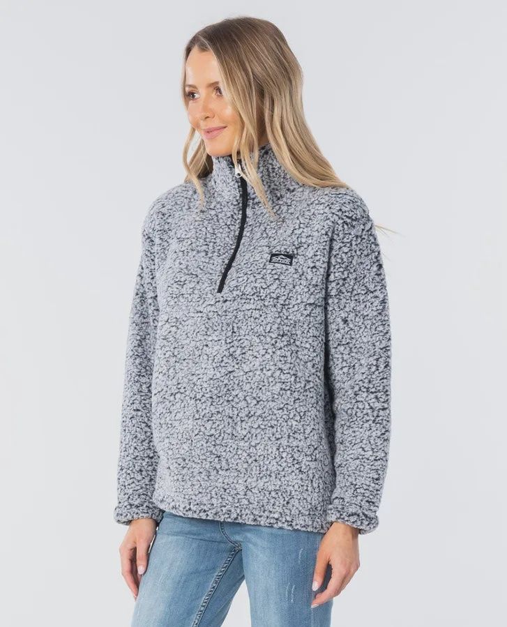 RIP CURL LADIES DARK N STORMY 1/4 ZIP CREW - LIGHT GREY