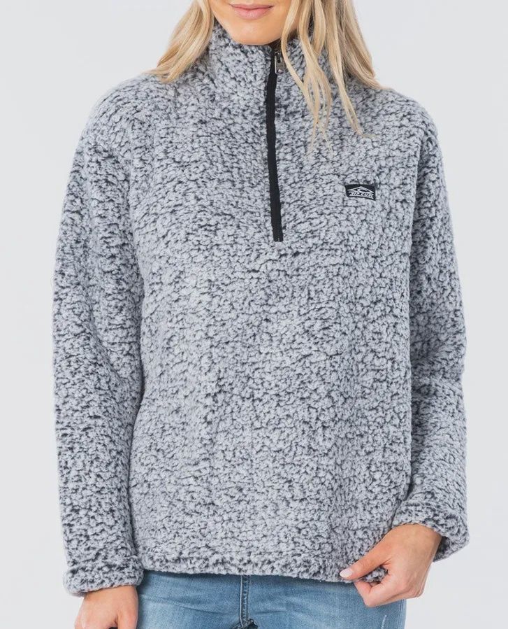 RIP CURL LADIES DARK N STORMY 1/4 ZIP CREW - LIGHT GREY