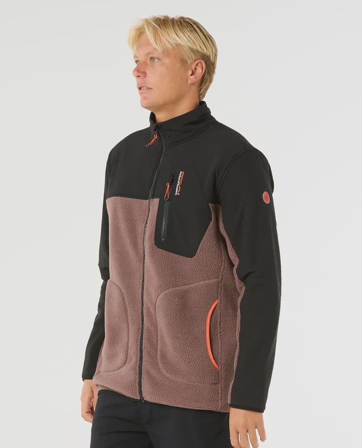 RIPCURL MENS ANTI SERIES SEARCH ZIP CREW JACKET - MUSHROOM ROCK