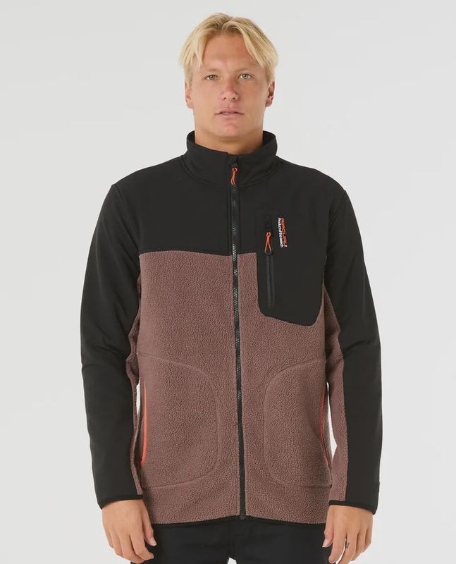 RIPCURL MENS ANTI SERIES SEARCH ZIP CREW JACKET - MUSHROOM ROCK